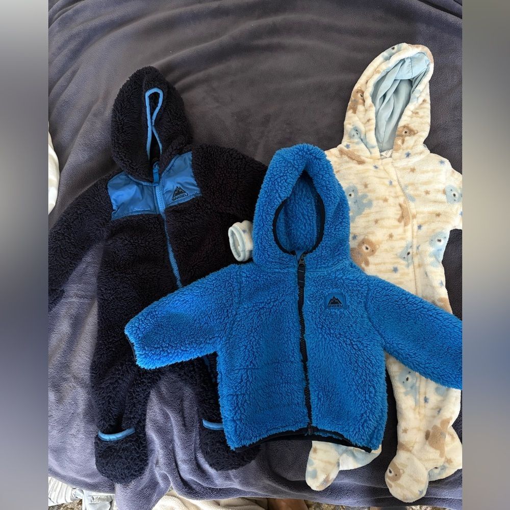 Snozu & Little Beginnings Lot 3 3-6M Hooded Full Zip Fleece Snowsuits